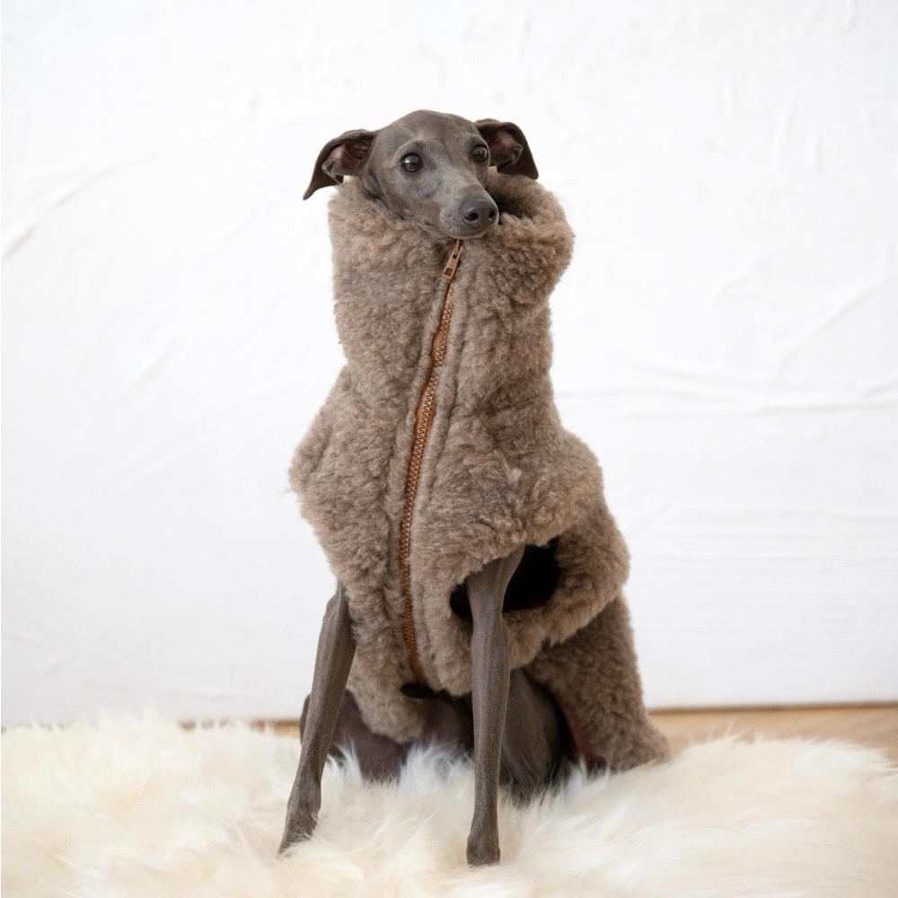 Cozy Premium Shearling Wool Dog Vest With Silk Lining Beige